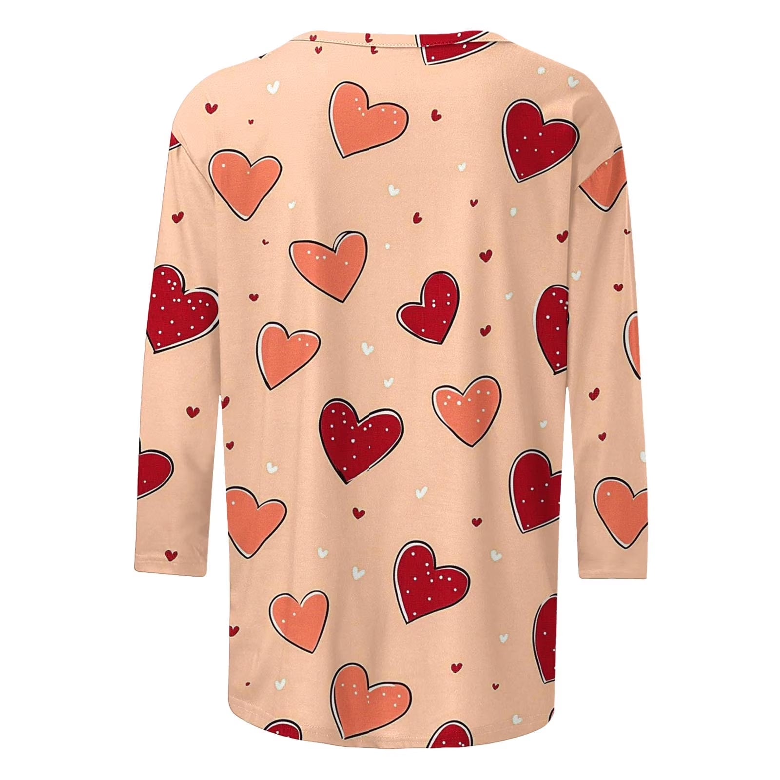 Valentines Day plus Size Womens Clothing Romance 3/4 Sleeve T-Shirts Casual Crew Neck Heart Print Gift for Girlfriend Tops