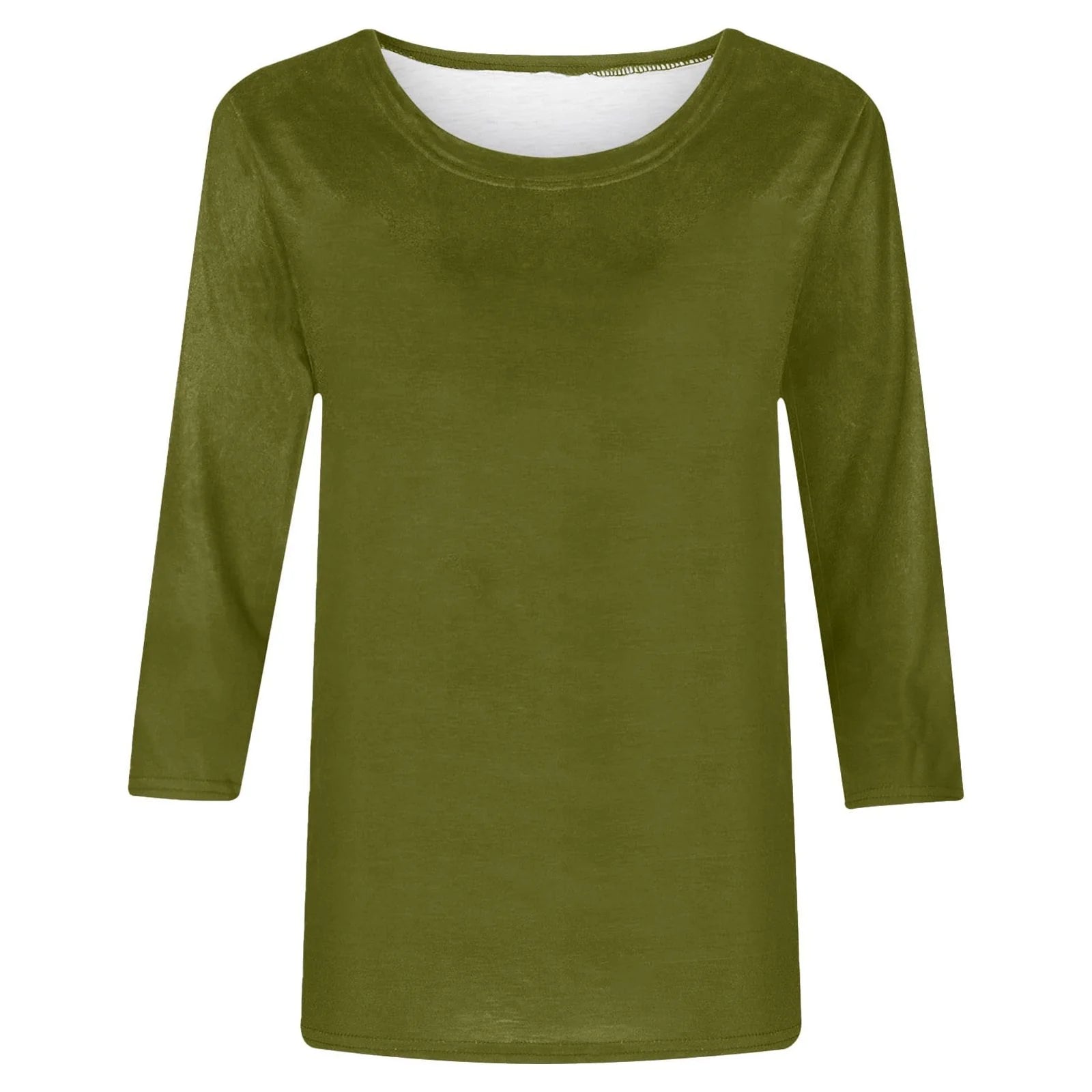 plus Size Womens Casual 3/4 Sleeve T-Shirts Soft Comft Crew Neck Tunic Tops Solid Color Basic Shirts Summer Slim Fit Workout Blouses