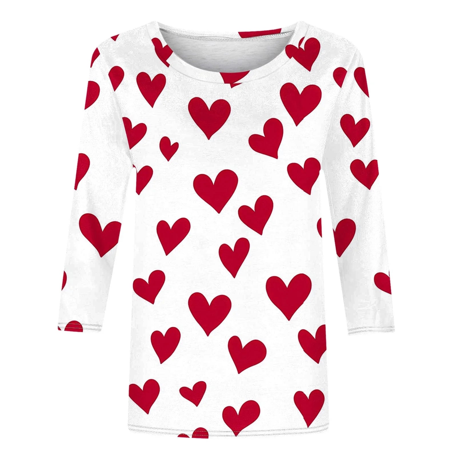 Valentine'S Day Tops Romance 3/4 Sleeve Shirts Casual Crew Neck Heart Print Gift for Wife Tops