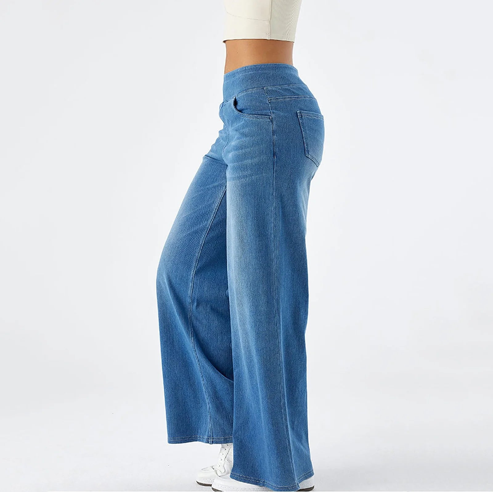 Women'S Fashion Jeans High Waisted Wide Leg Jeans Summer Casual Straight Baggy Jeans Color Block Patch Denim Trousers Sky Blue,L
