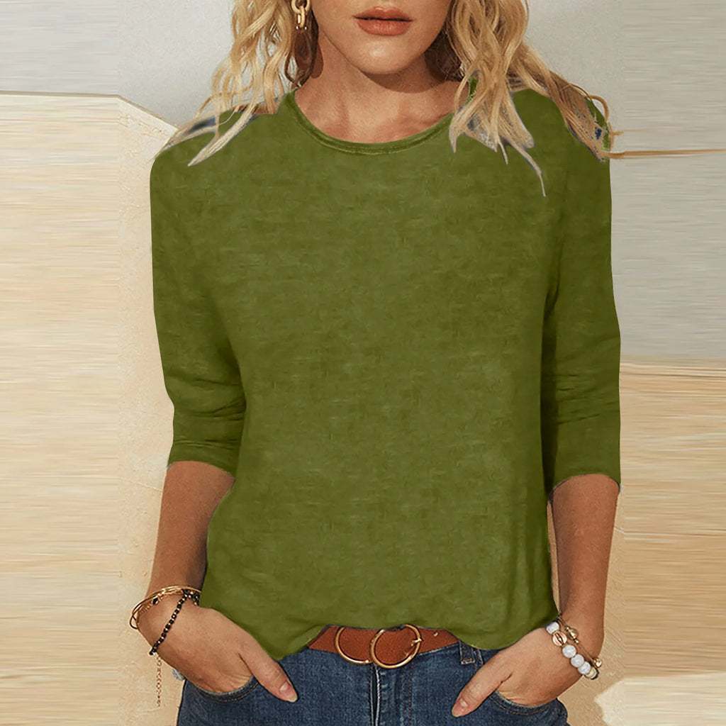 plus Size Womens Casual 3/4 Sleeve T-Shirts Soft Comft Crew Neck Tunic Tops Solid Color Basic Shirts Summer Slim Fit Workout Blouses